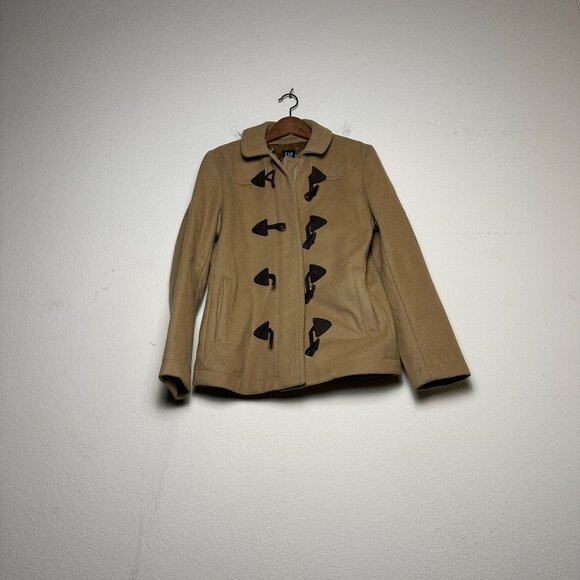 Gap Wool Blend Peacoat Jacket Women M Beige Outerwear Short Full Zip Classic - Picture 1 of 12